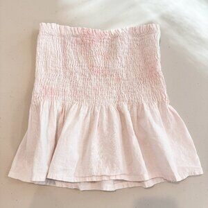 La Comet Cotton Linen Smocked Peplum Tube Top Pink White Girly Cottage Large